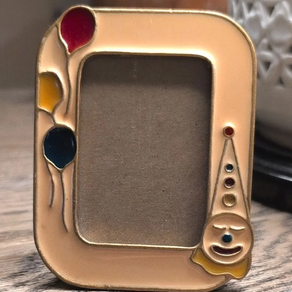 Vintage The Bucklers Inc Heavy Enamel Clown & Balloons Brass Picture Frame MCM